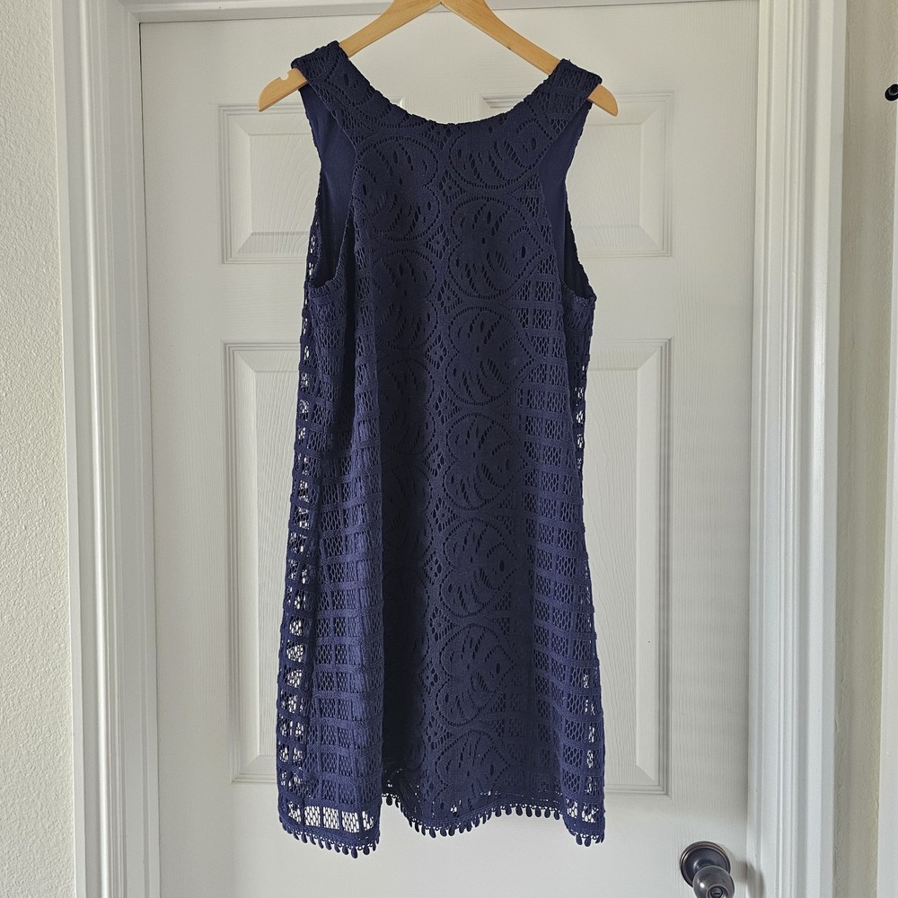 Lilly Pulitzer XL Palm Leaf Lace Mango Shift Dress Women True Navy #65